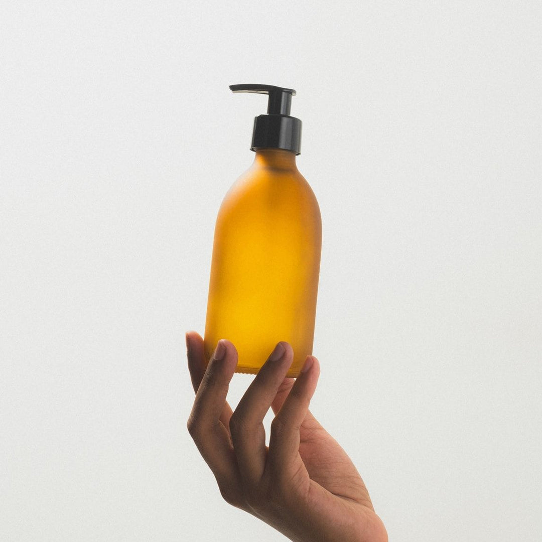 Frosted Amber Glass Pump Bottle