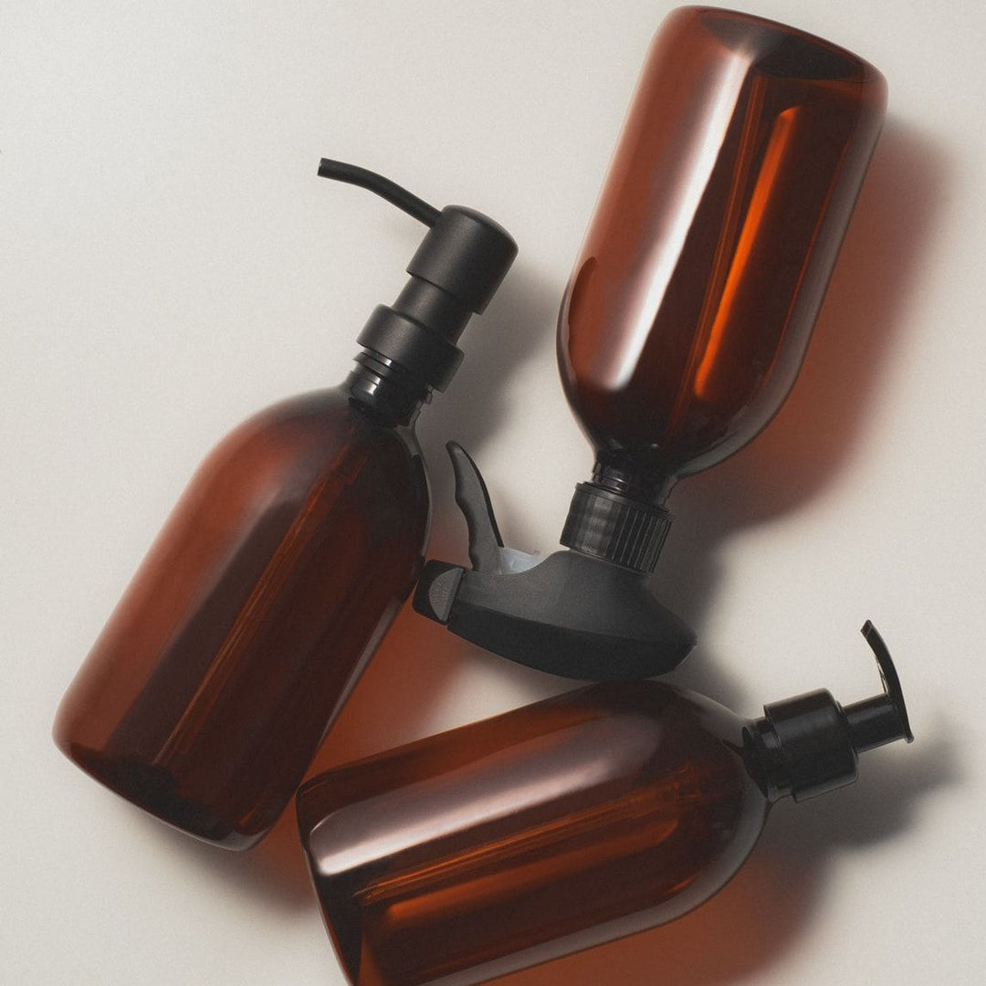 Amber Plastic Pump Bottle