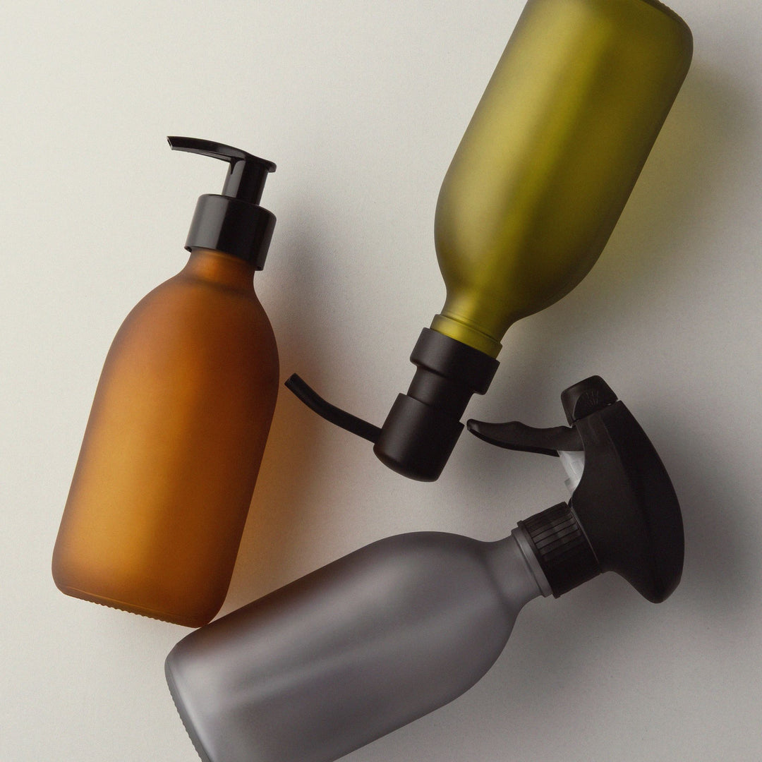 Frosted Amber Glass Pump Bottle