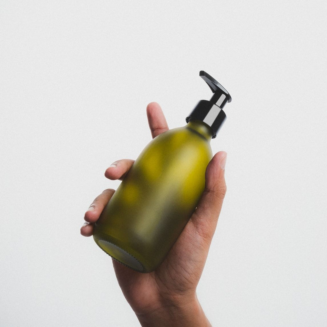 Green Glass Pump Bottle