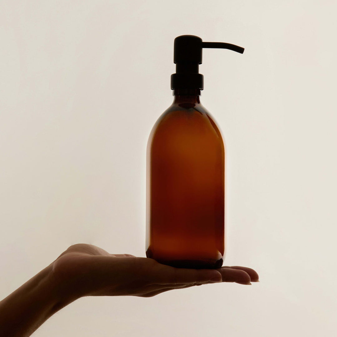 Amber Glass Dispenser Stainless Steel Pump